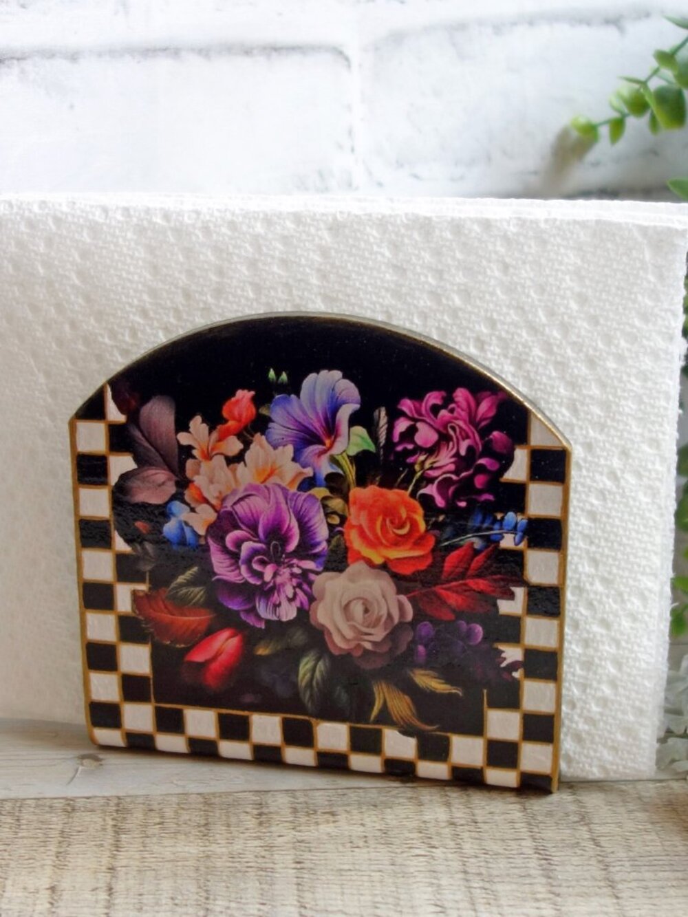Checked Napkin Holder Wonderland Floral Napkin Keeper Checked Whimsy Kitchen
